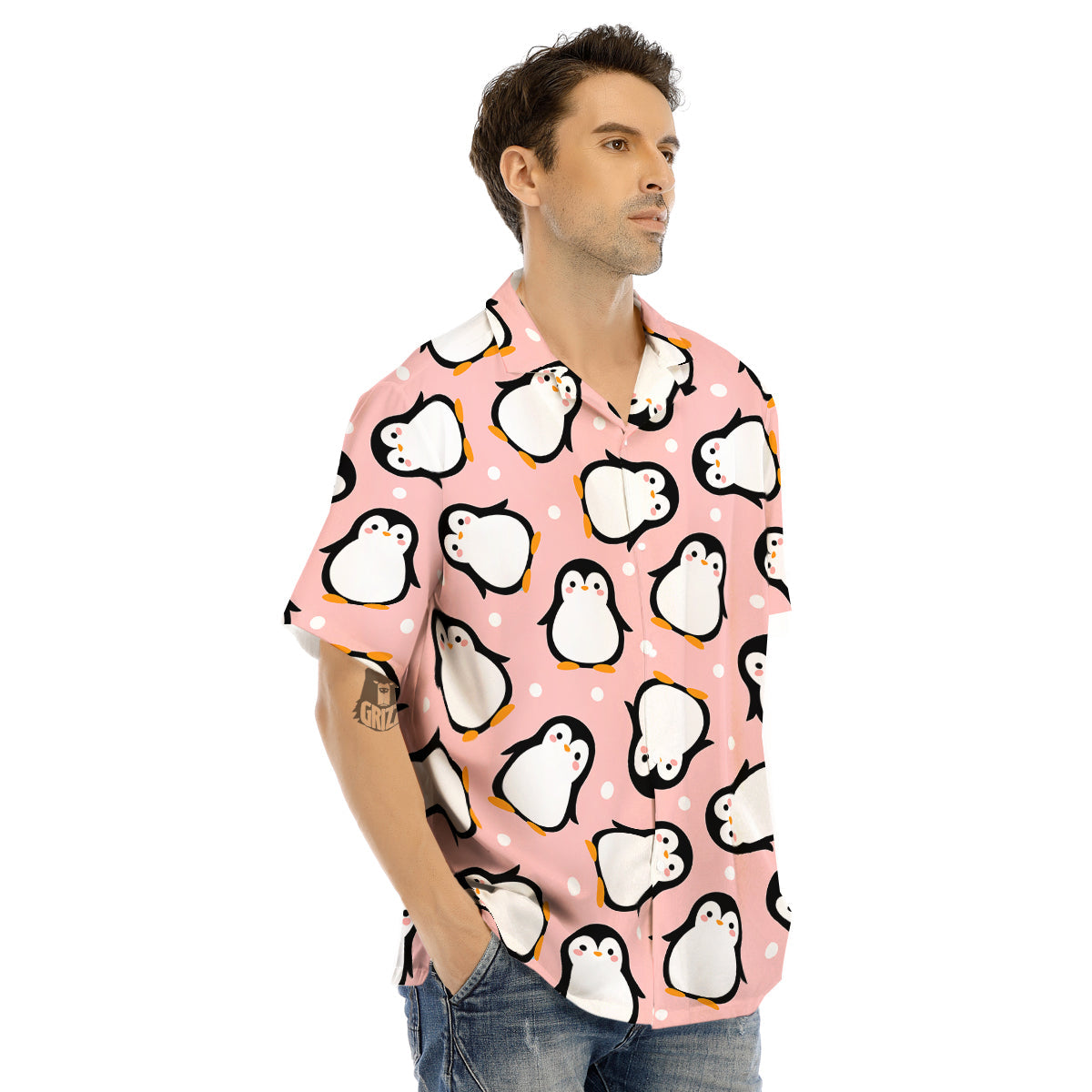 Penguin Xmas Print Pattern Men's Hawaiian Shirt-grizzshop