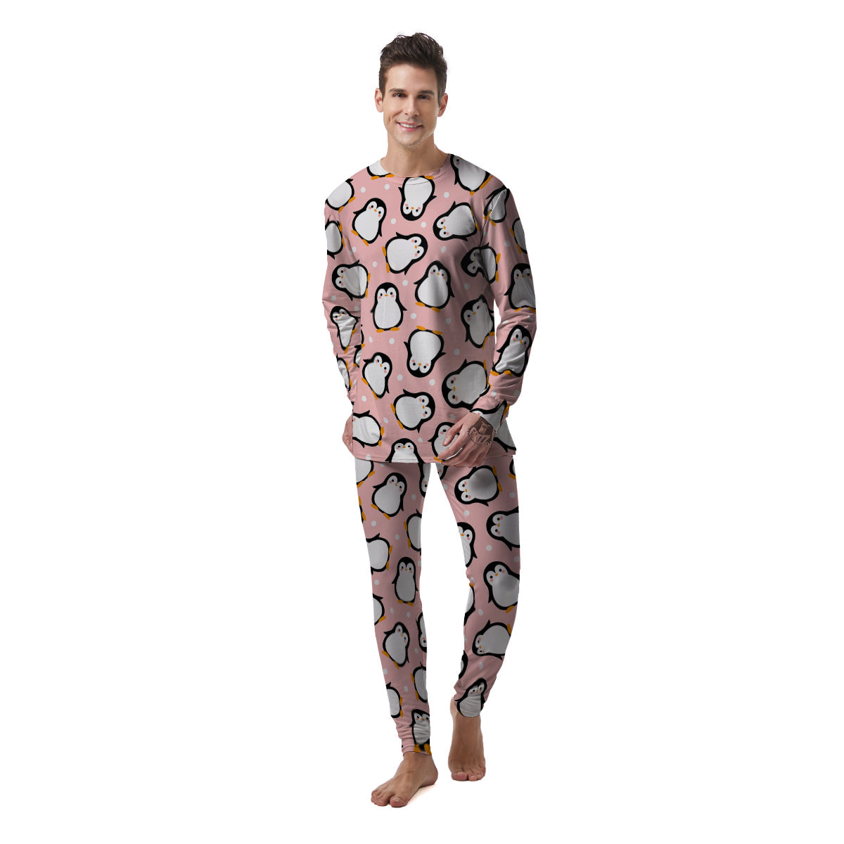 Penguin Xmas Print Pattern Men's Pajamas-grizzshop