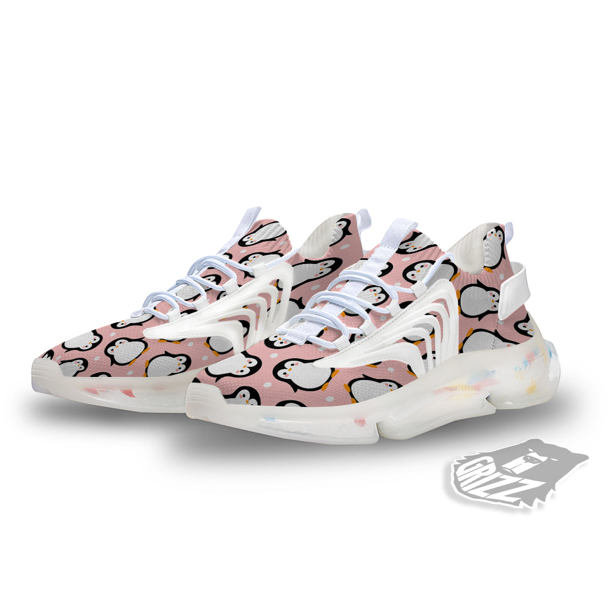 Penguin Xmas Print Pattern White Gym Shoes-grizzshop