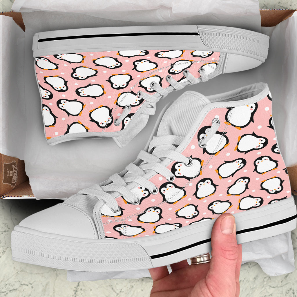 Penguin Xmas Print Pattern White High Top Shoes-grizzshop