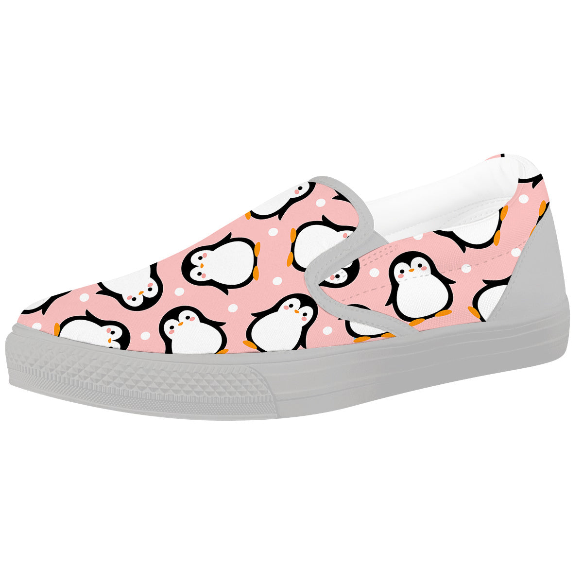 Penguin Xmas Print Pattern White Slip On Shoes-grizzshop