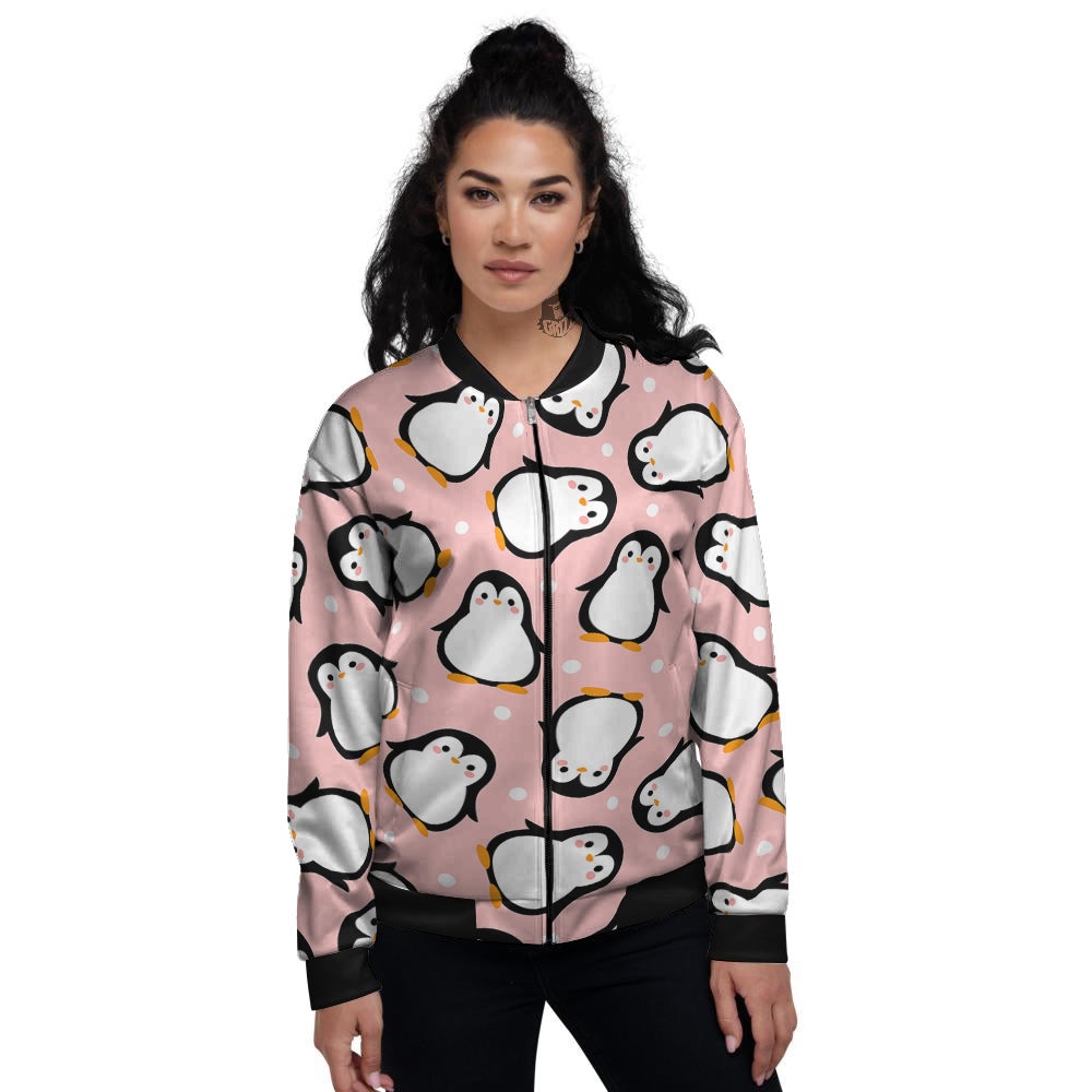 Penguin Xmas Print Pattern Women's Bomber Jacket-grizzshop