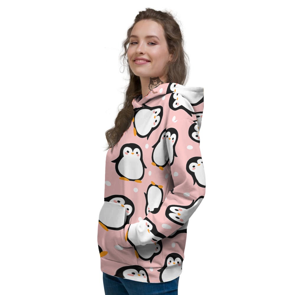 Penguin Xmas Print Pattern Women's Hoodie-grizzshop