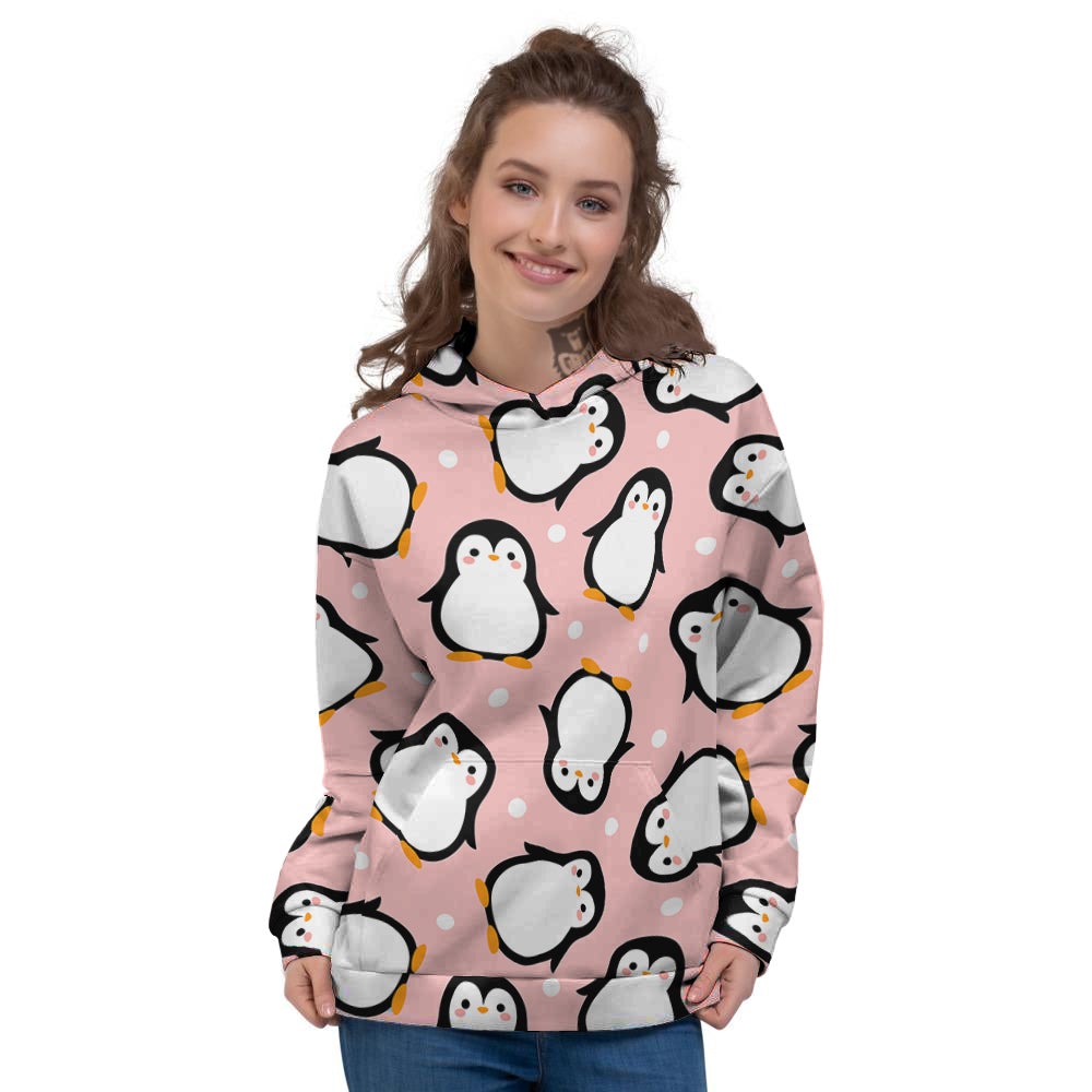 Penguin Xmas Print Pattern Women's Hoodie-grizzshop