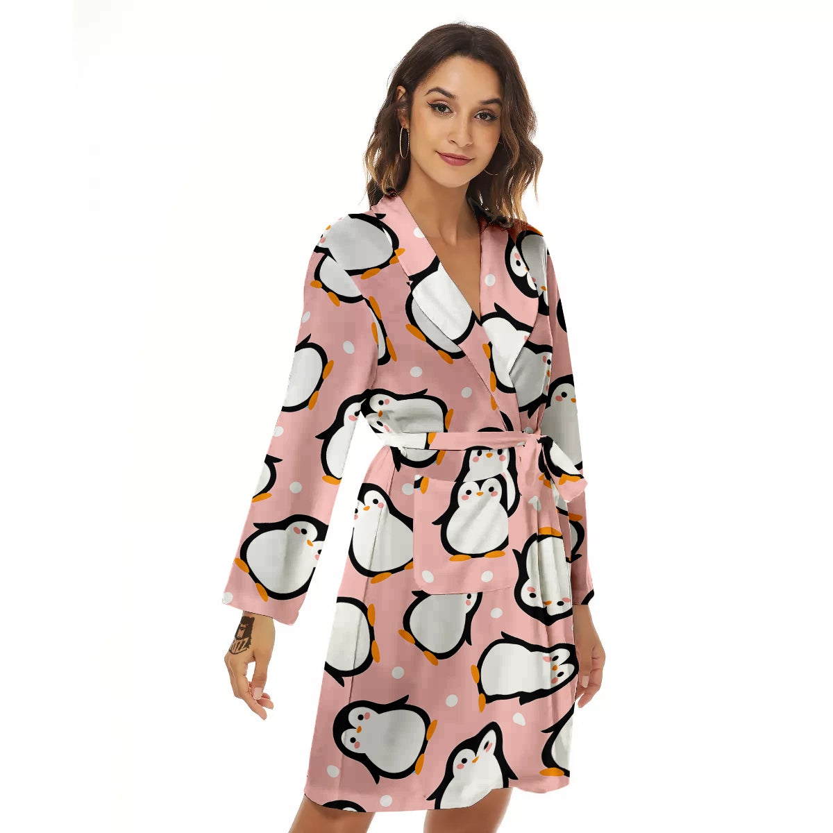 Penguin Xmas Print Pattern Women's Robe-grizzshop