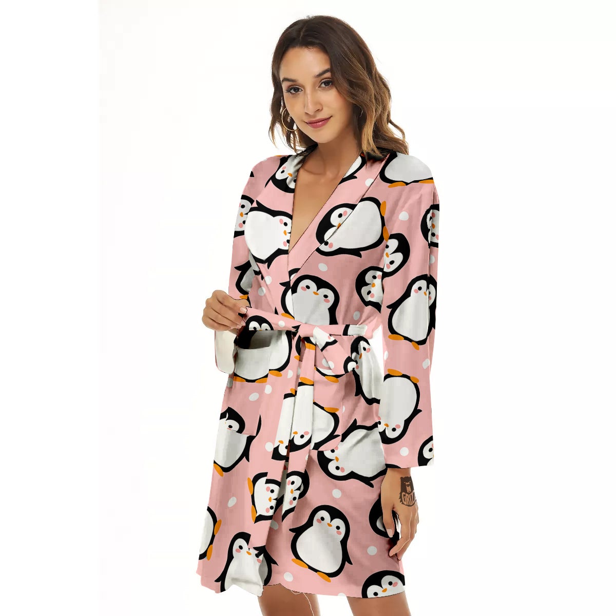 Penguin Xmas Print Pattern Women's Robe-grizzshop