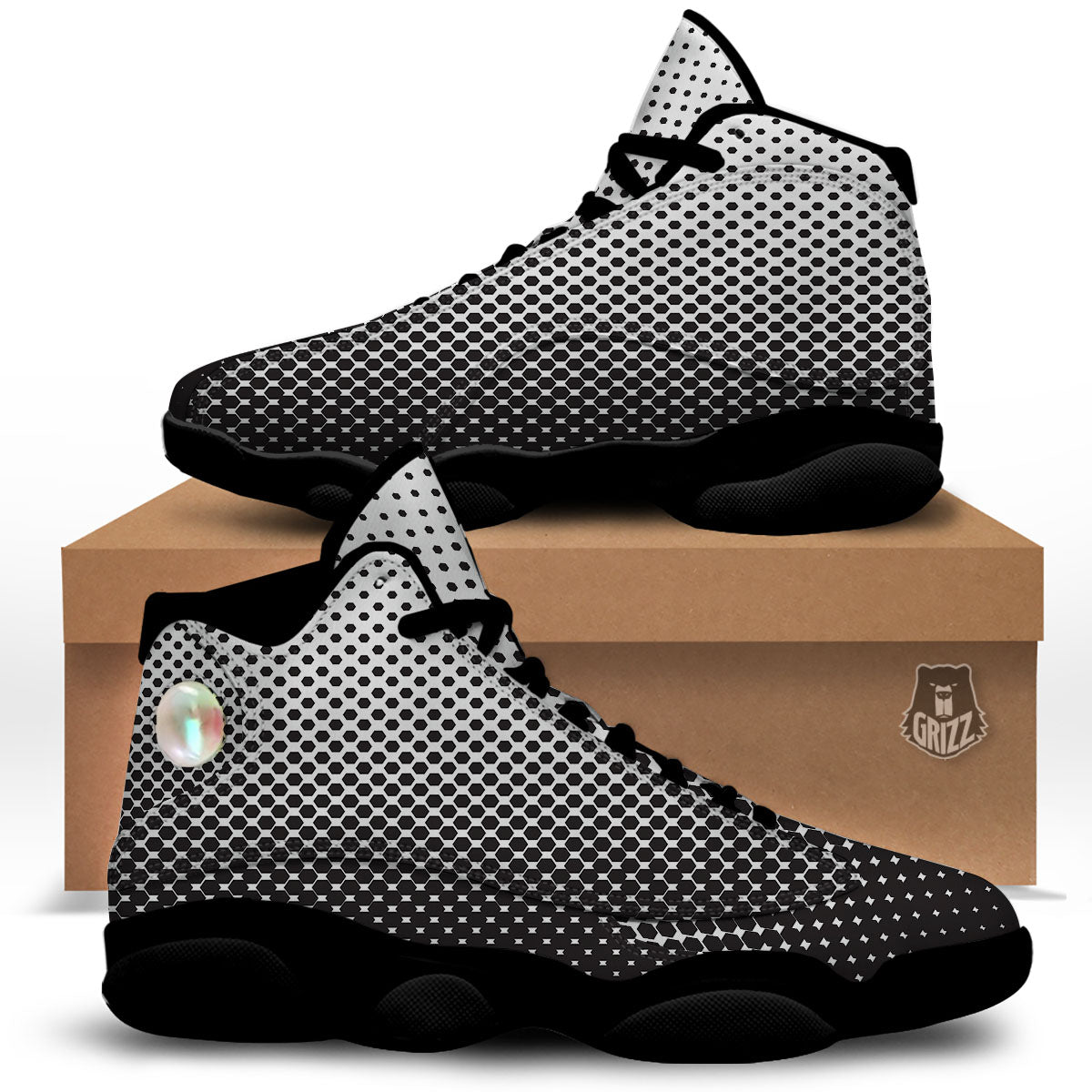 Pentagon Halftone Print Black Basketball Shoes-grizzshop