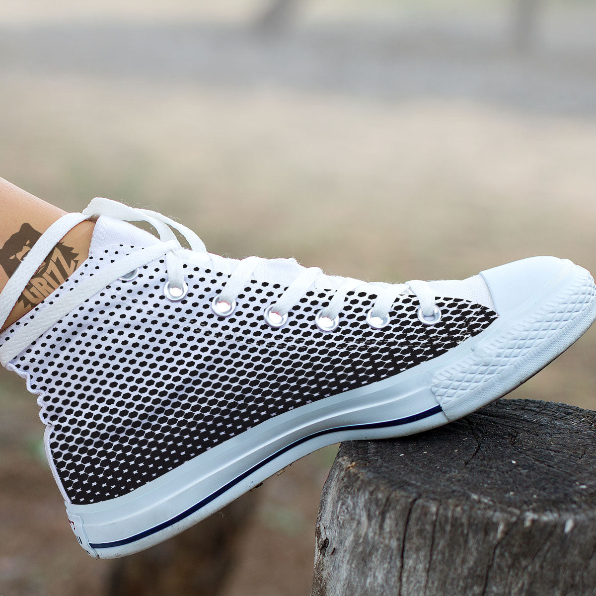 Pentagon Halftone Print White High Top Shoes-grizzshop