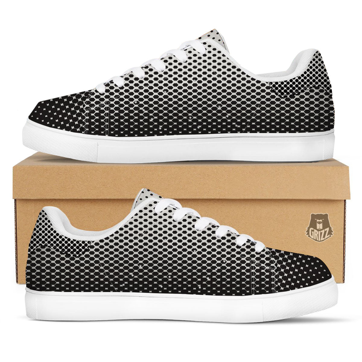 Pentagon Halftone Print White Low Top Sneakers-grizzshop