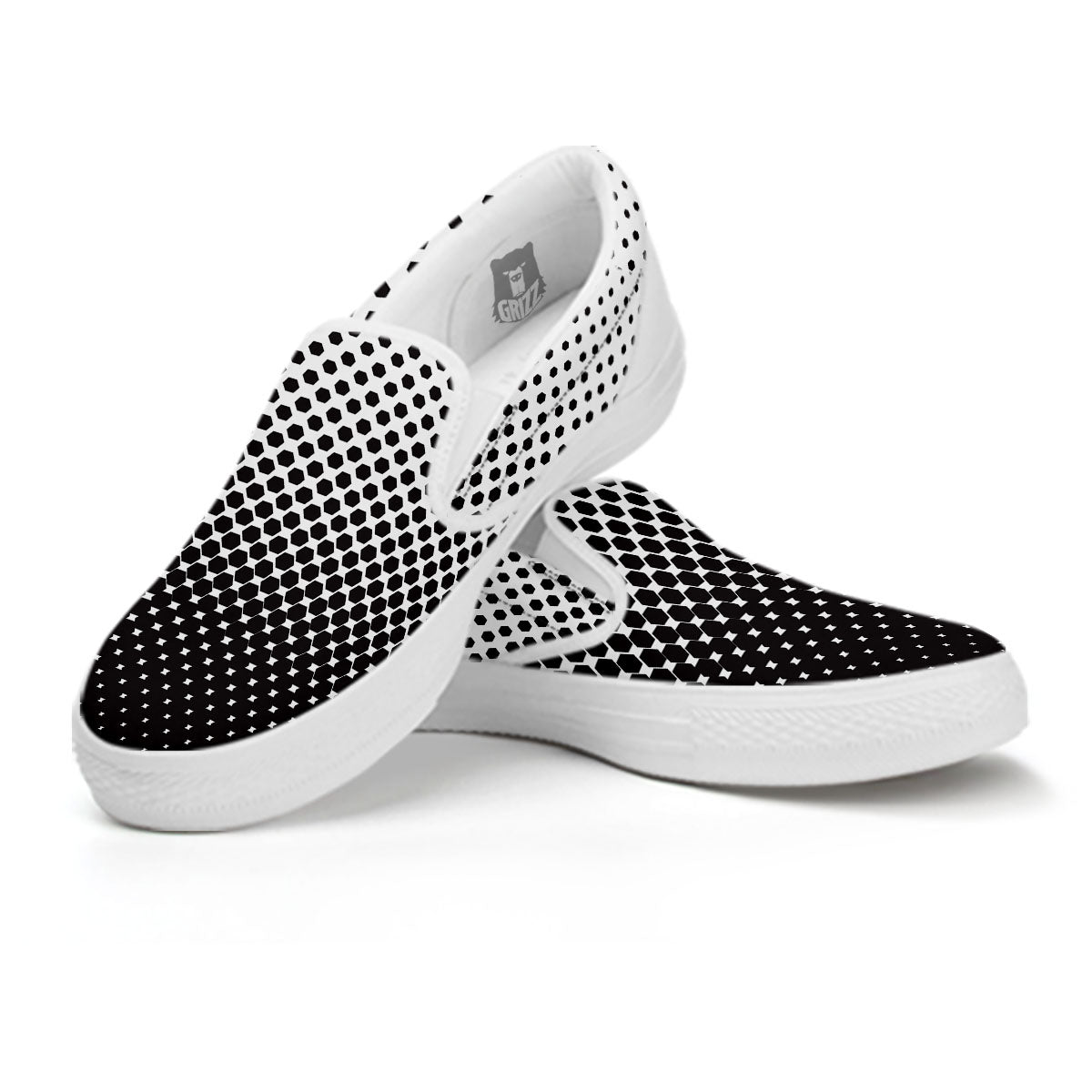 Pentagon Halftone Print White Slip On Shoes-grizzshop