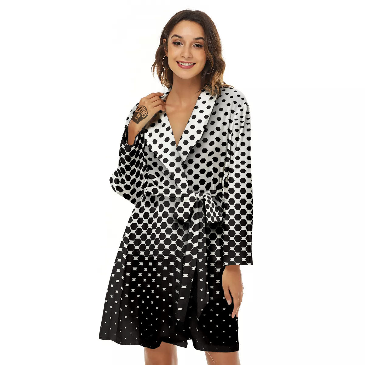 Pentagon Halftone Print Women's Robe-grizzshop
