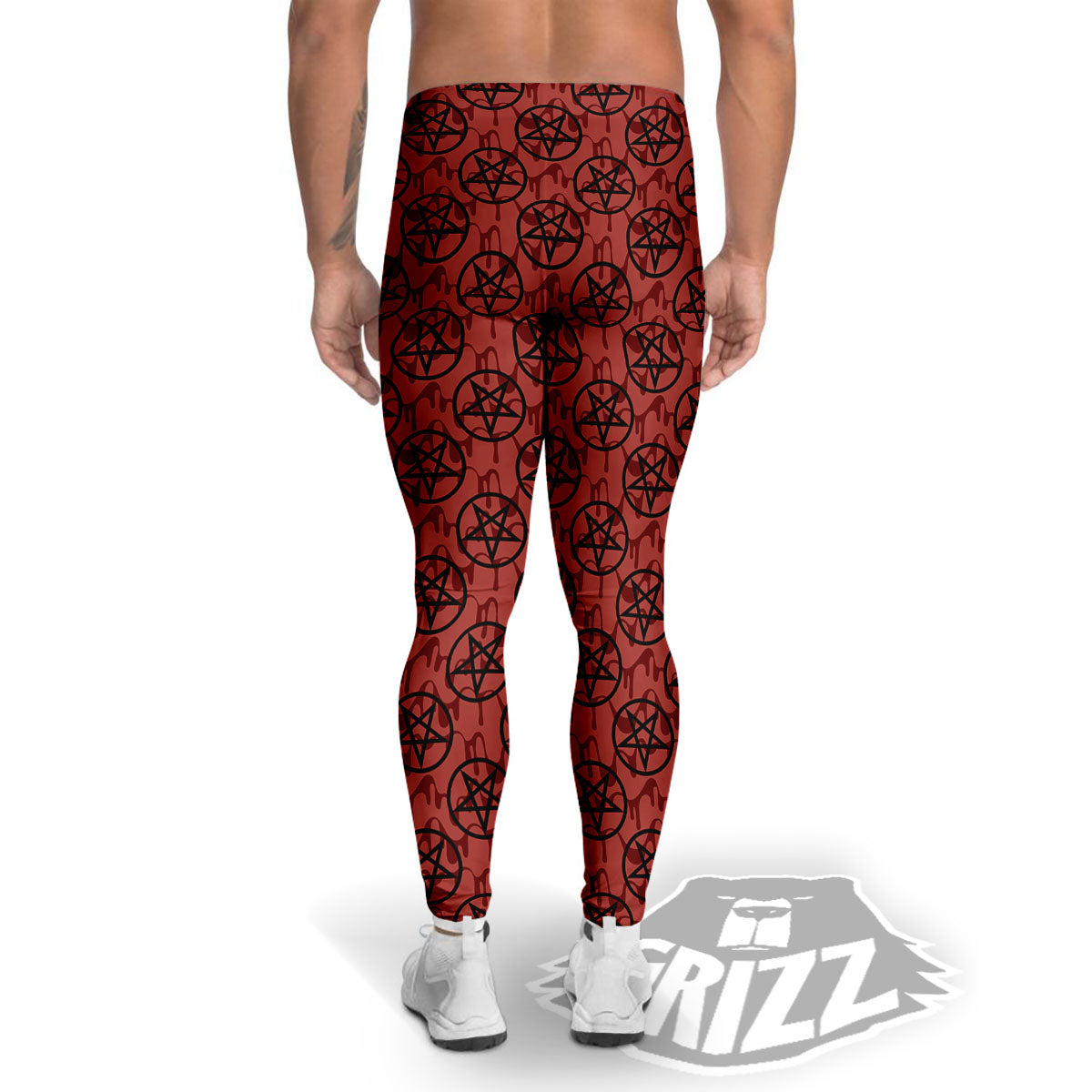 Pentagram Bloody Satanic Print Pattern Men's Leggings-grizzshop
