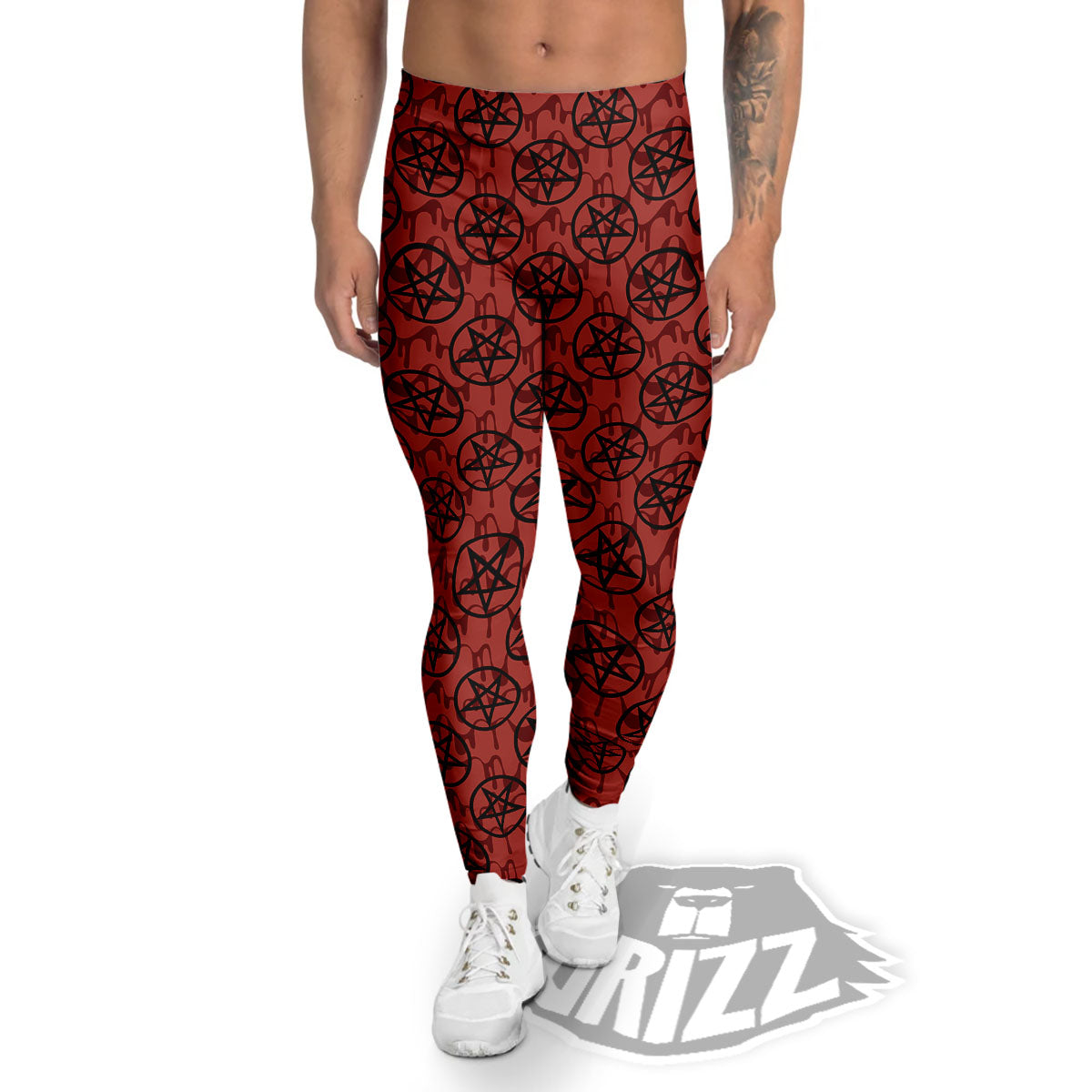 Pentagram Bloody Satanic Print Pattern Men's Leggings-grizzshop
