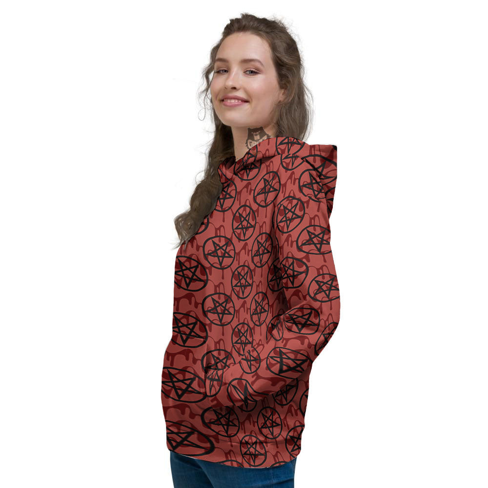 Pentagram Bloody Satanic Print Pattern Women's Hoodie-grizzshop