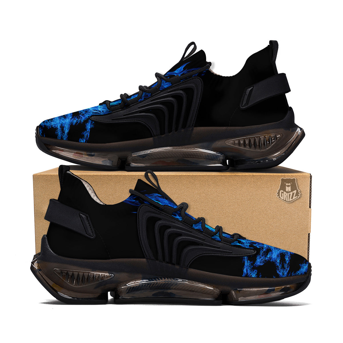 Pentagram Blue Flame Print Black Gym Shoes-grizzshop