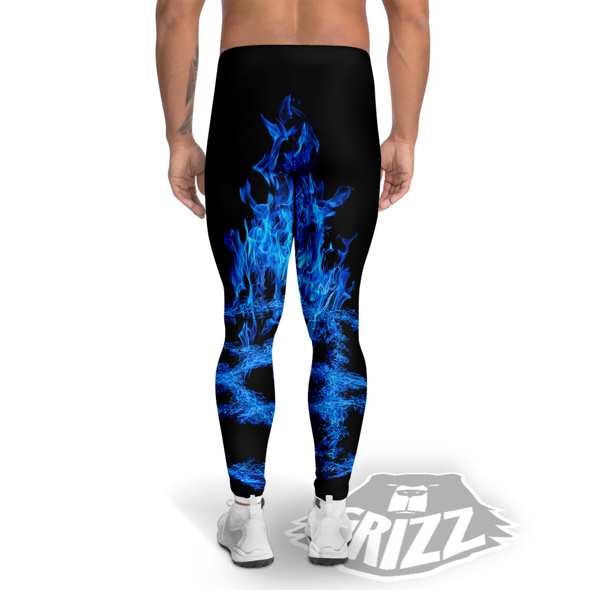 Pentagram Blue Flame Print Men's Leggings-grizzshop