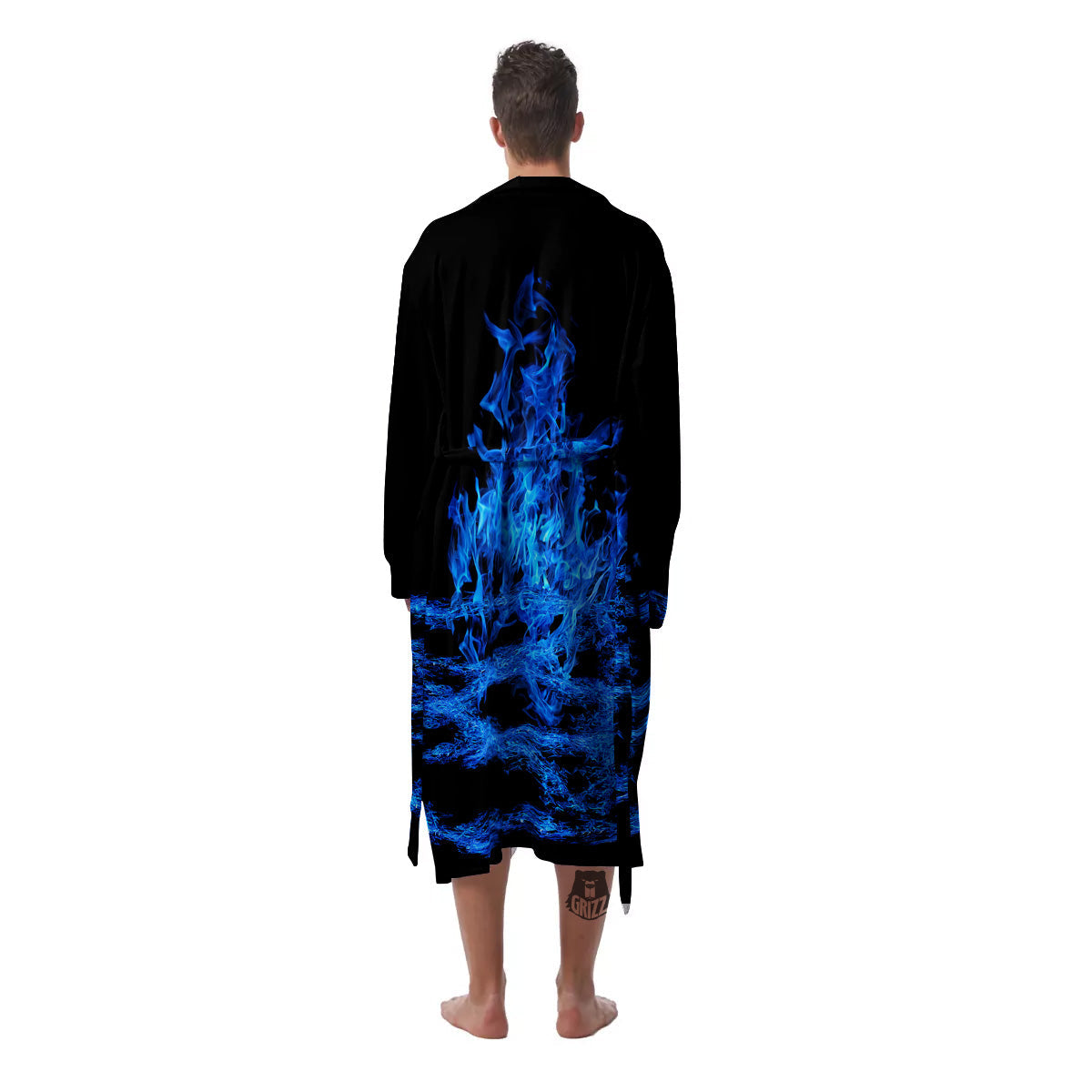 Pentagram Blue Flame Print Men's Robe-grizzshop