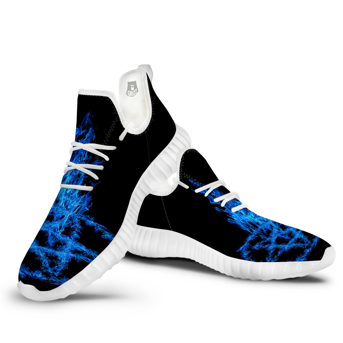 Pentagram Blue Flame Print White Walking Shoes-grizzshop