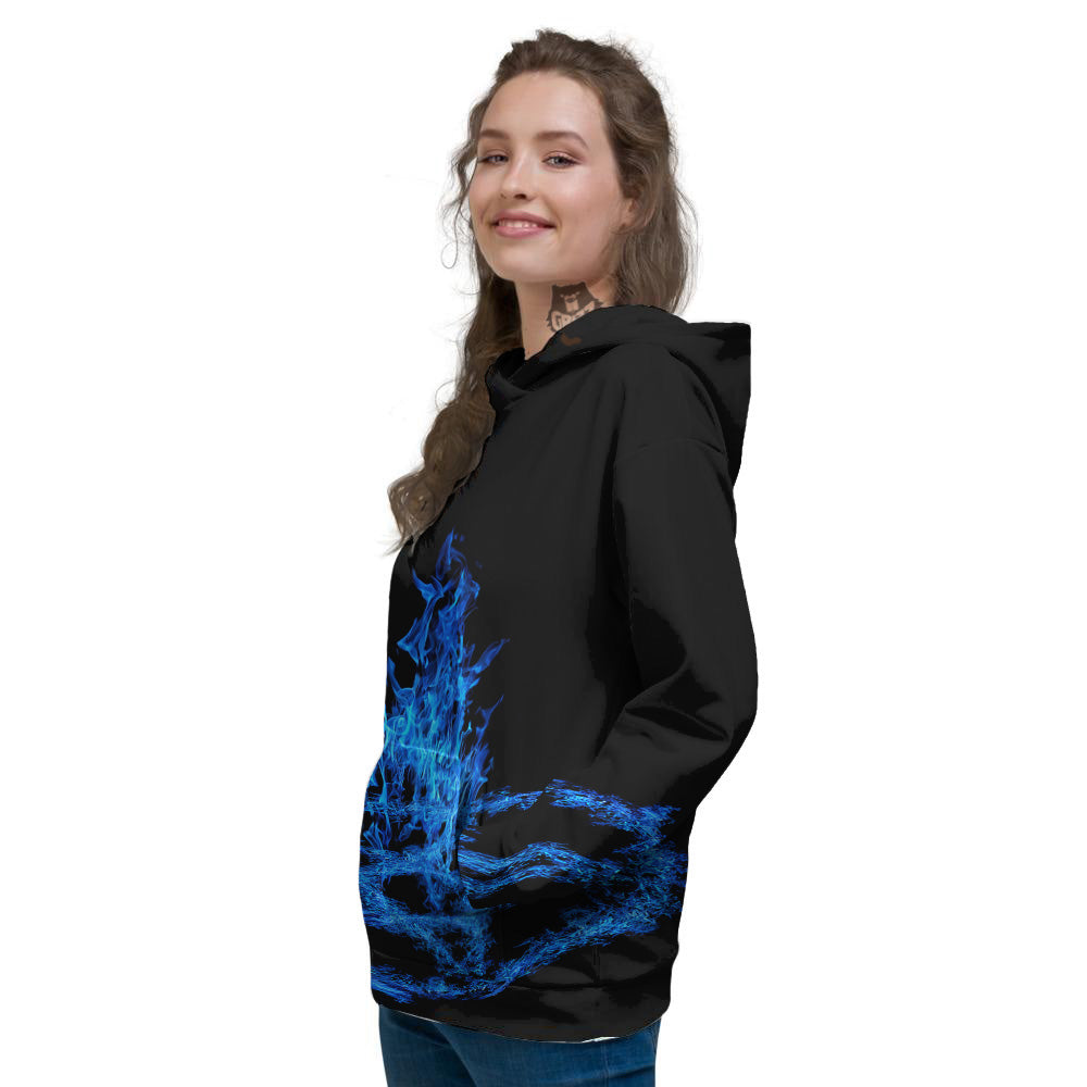 Pentagram Blue Flame Print Women's Hoodie-grizzshop