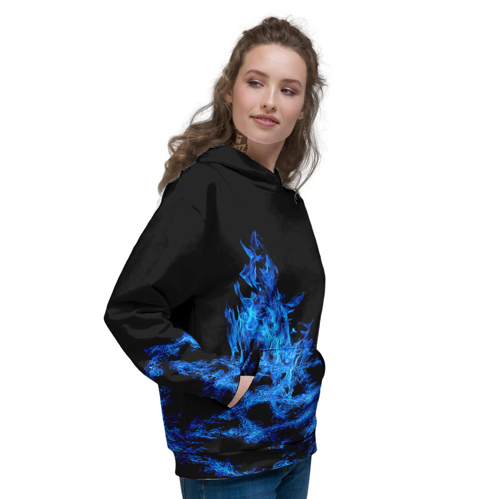 Pentagram Blue Flame Print Women's Hoodie-grizzshop
