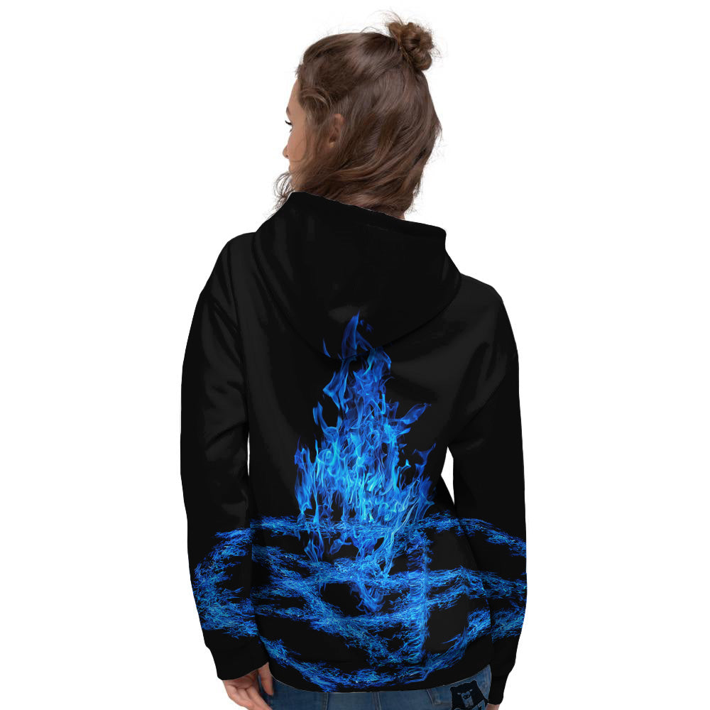 Pentagram Blue Flame Print Women's Hoodie-grizzshop
