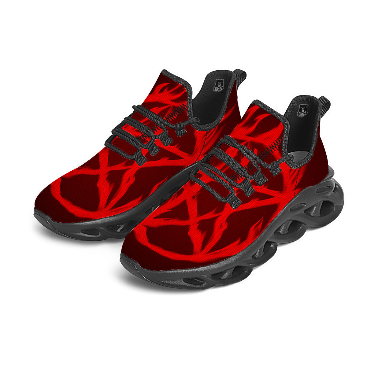 Pentagram Fiery Reversed Print Black Running Shoes-grizzshop