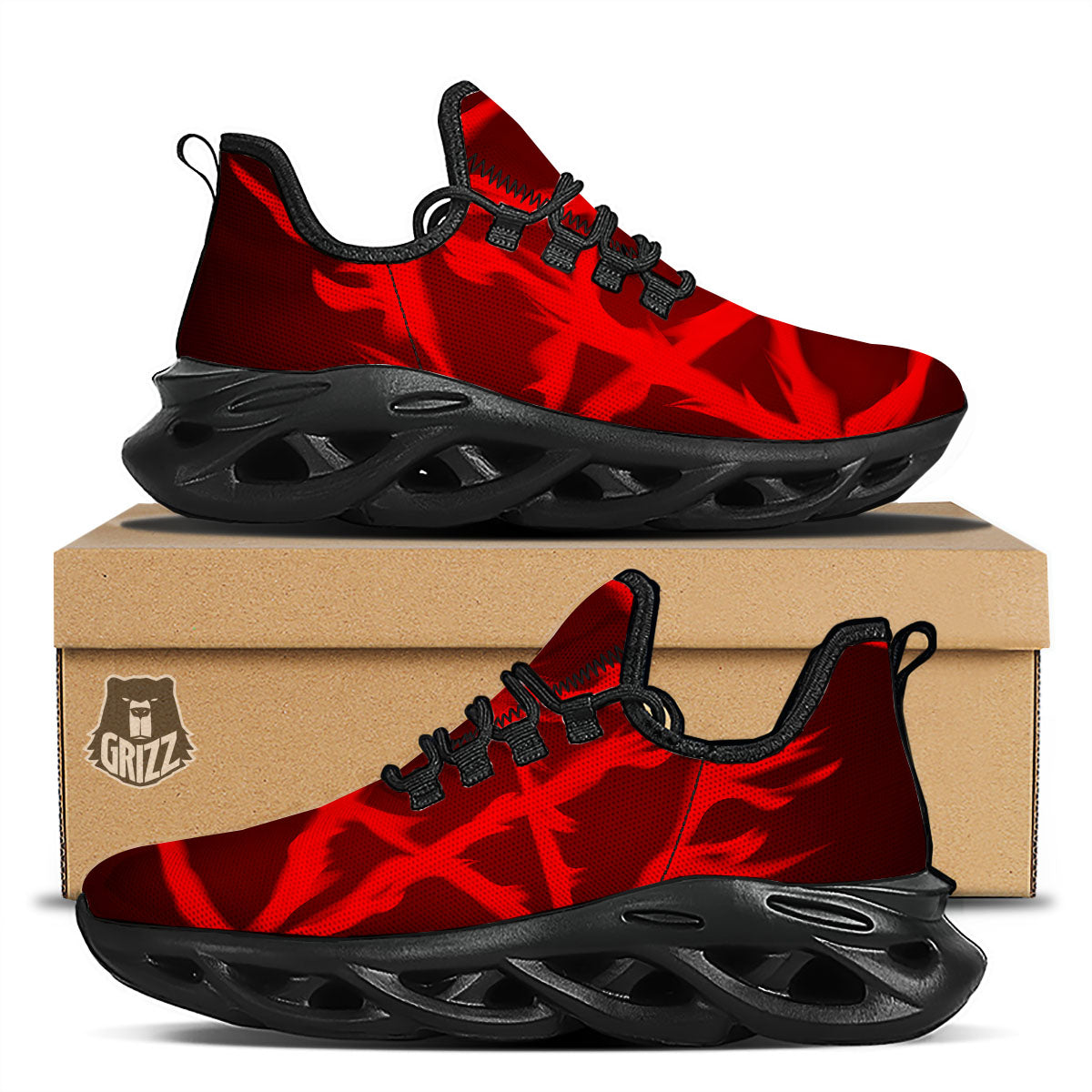 Pentagram Fiery Reversed Print Black Running Shoes-grizzshop