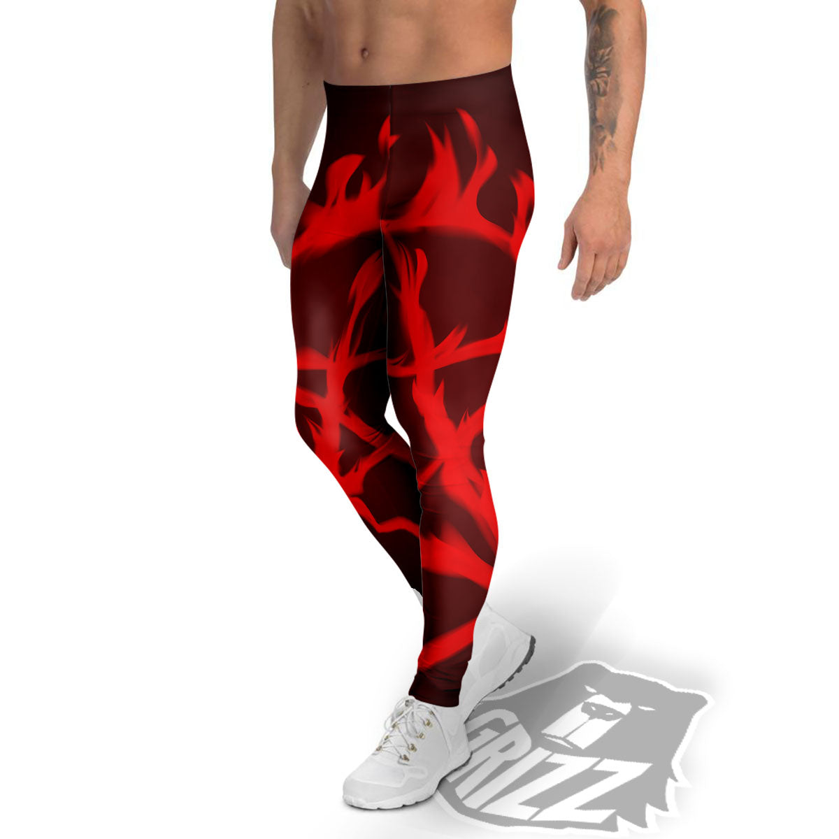 Pentagram Fiery Reversed Print Men's Leggings-grizzshop