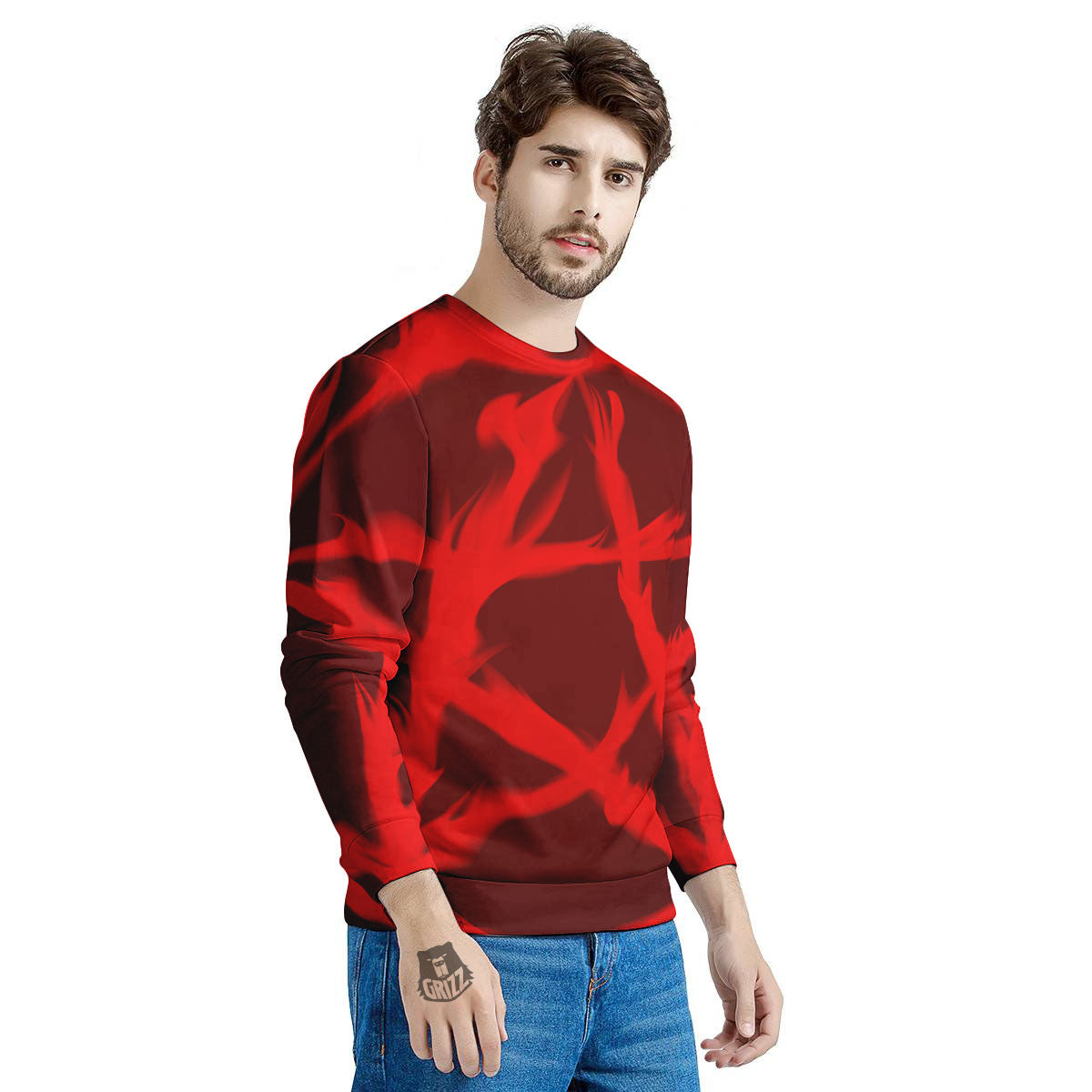 Pentagram Fiery Reversed Print Men's Sweatshirt-grizzshop