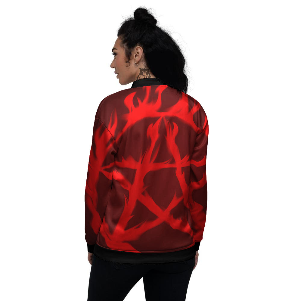 Pentagram Fiery Reversed Print Women's Bomber Jacket-grizzshop