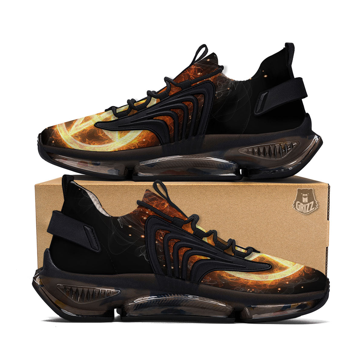 Pentagram Flame Print Black Gym Shoes-grizzshop