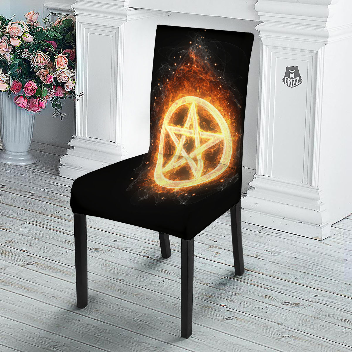 Pentagram Flame Print Dining Chair Slipcover-grizzshop
