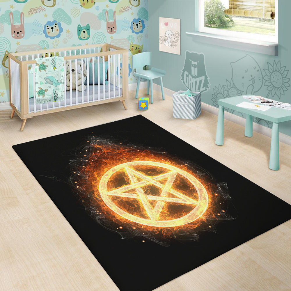 Pentagram Flame Print Floor Mat-grizzshop