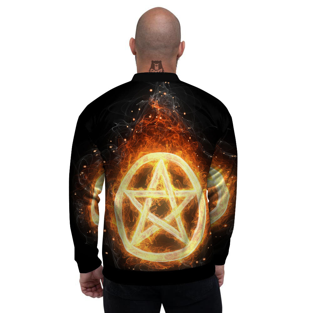 Pentagram Flame Print Men's Bomber Jacket-grizzshop