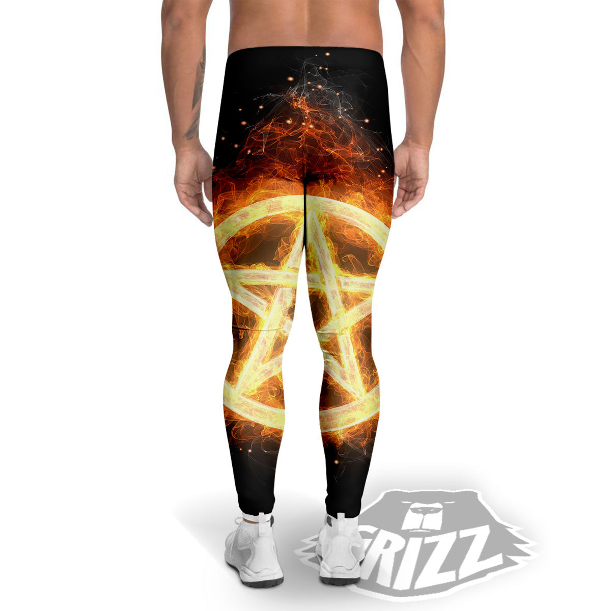 Pentagram Flame Print Men's Leggings-grizzshop