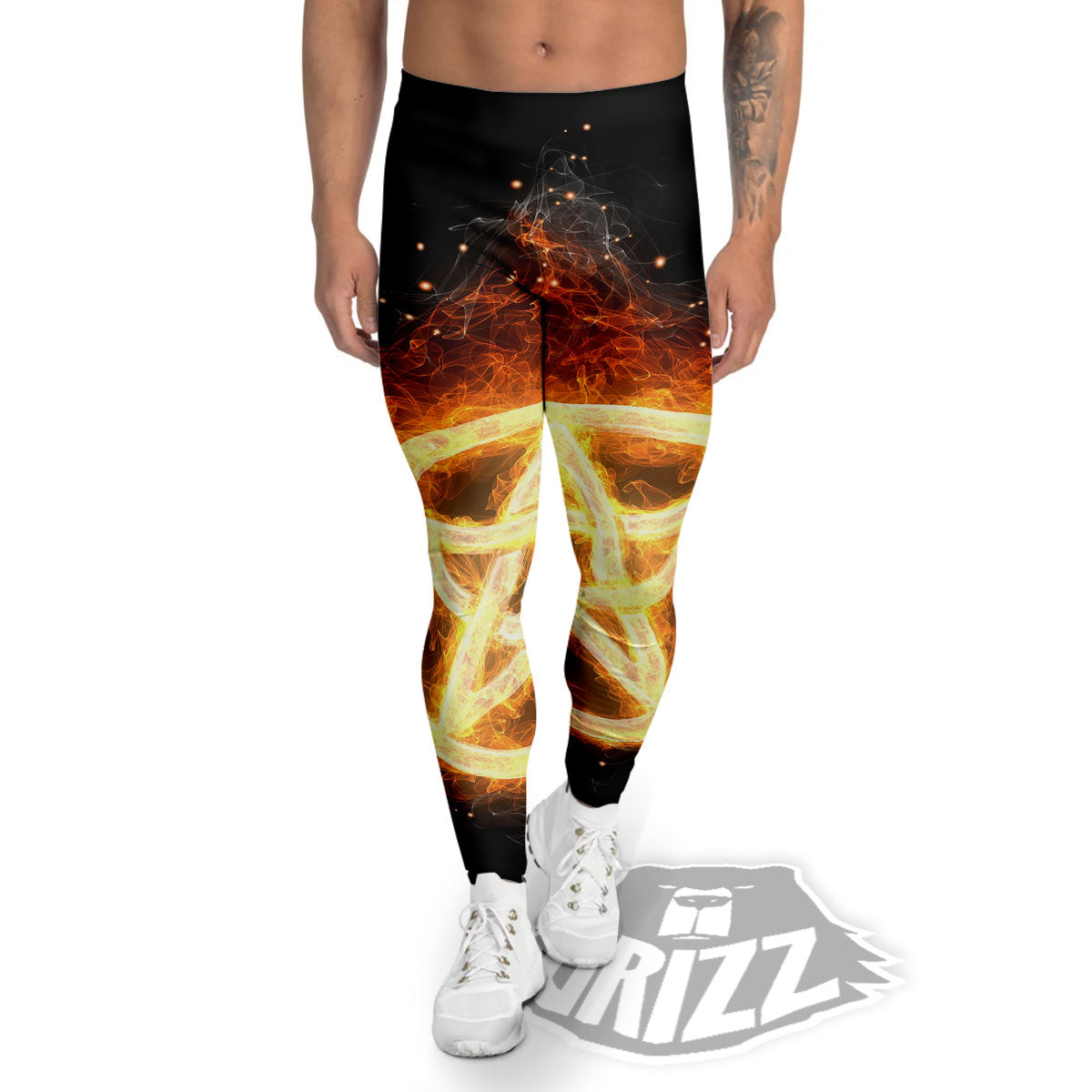 Pentagram Flame Print Men's Leggings-grizzshop