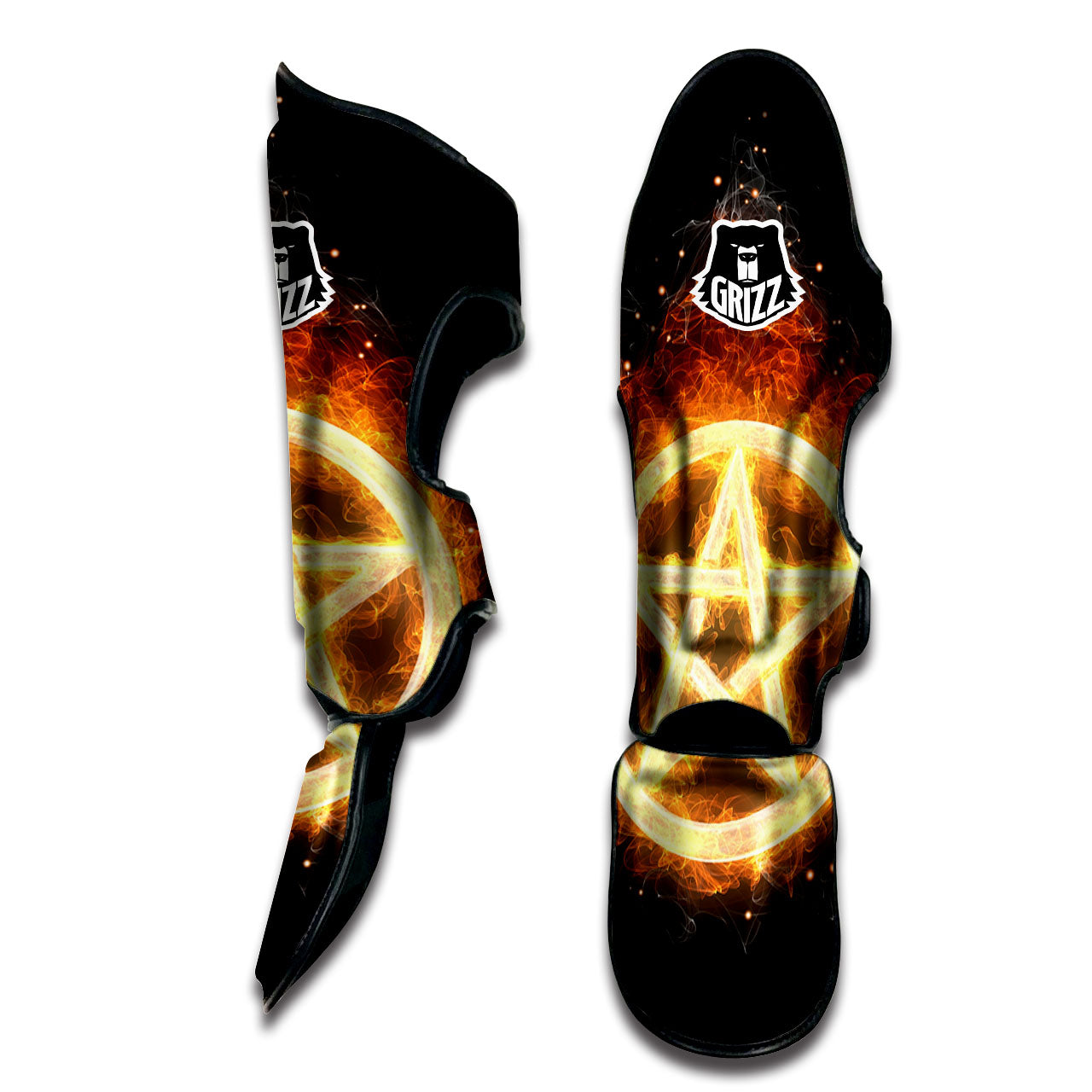 Pentagram Flame Print Muay Thai Shin Guards-grizzshop