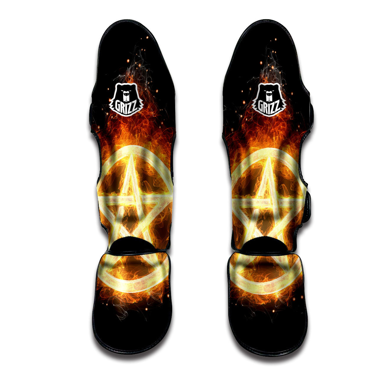 Pentagram Flame Print Muay Thai Shin Guards-grizzshop