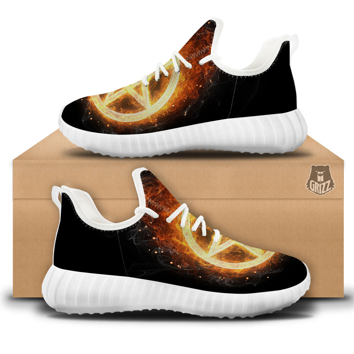 Pentagram Flame Print White Walking Shoes-grizzshop