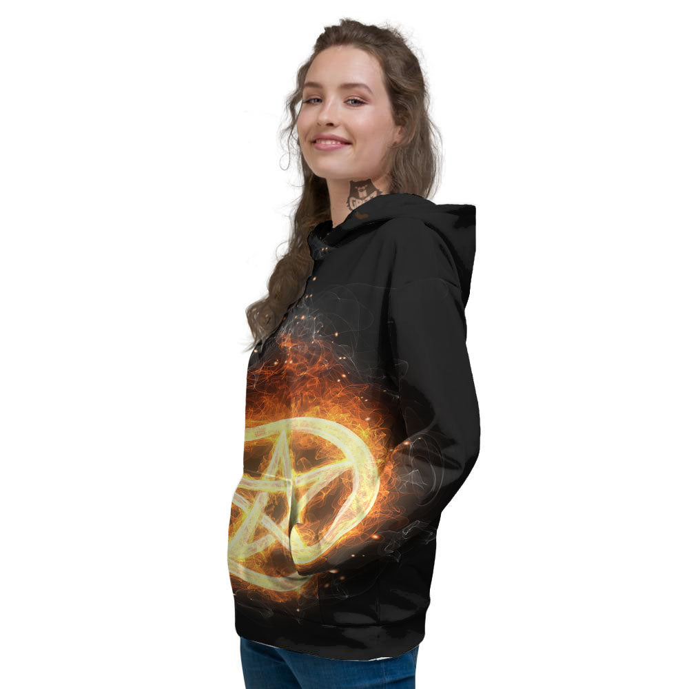 Pentagram Flame Print Women's Hoodie-grizzshop