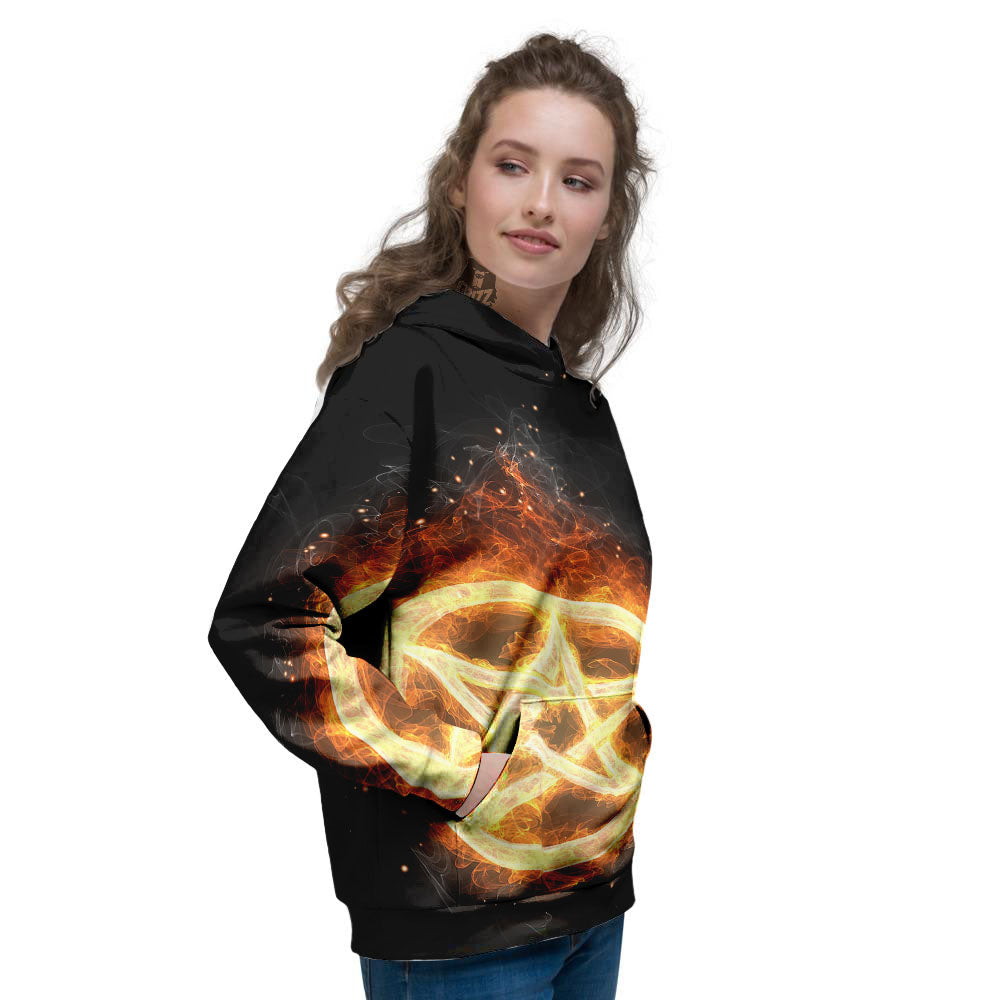 Pentagram Flame Print Women's Hoodie-grizzshop