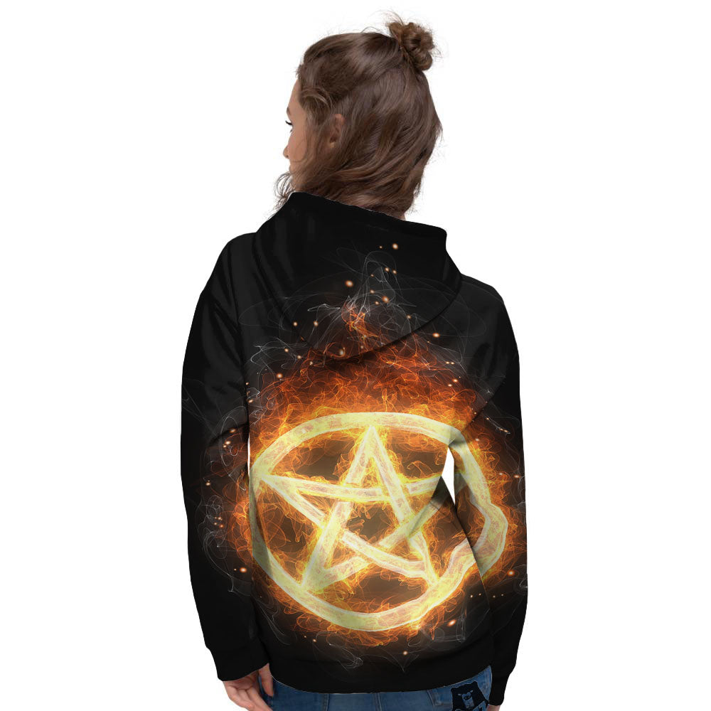 Pentagram Flame Print Women's Hoodie-grizzshop