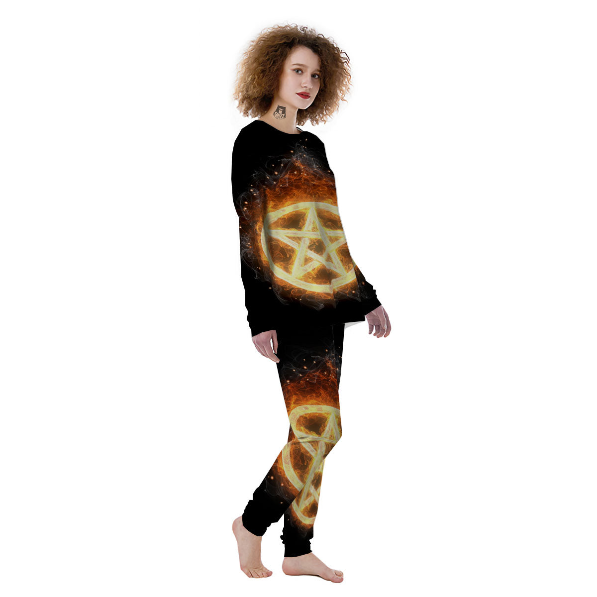 Pentagram Flame Print Women's Pajamas-grizzshop