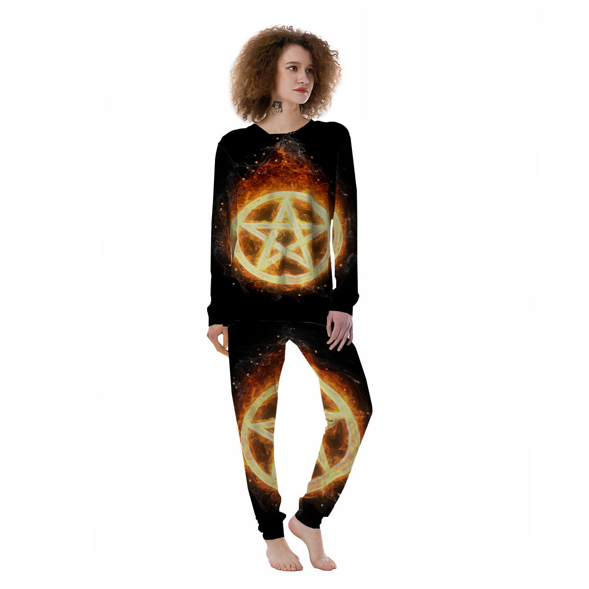 Pentagram Flame Print Women's Pajamas-grizzshop