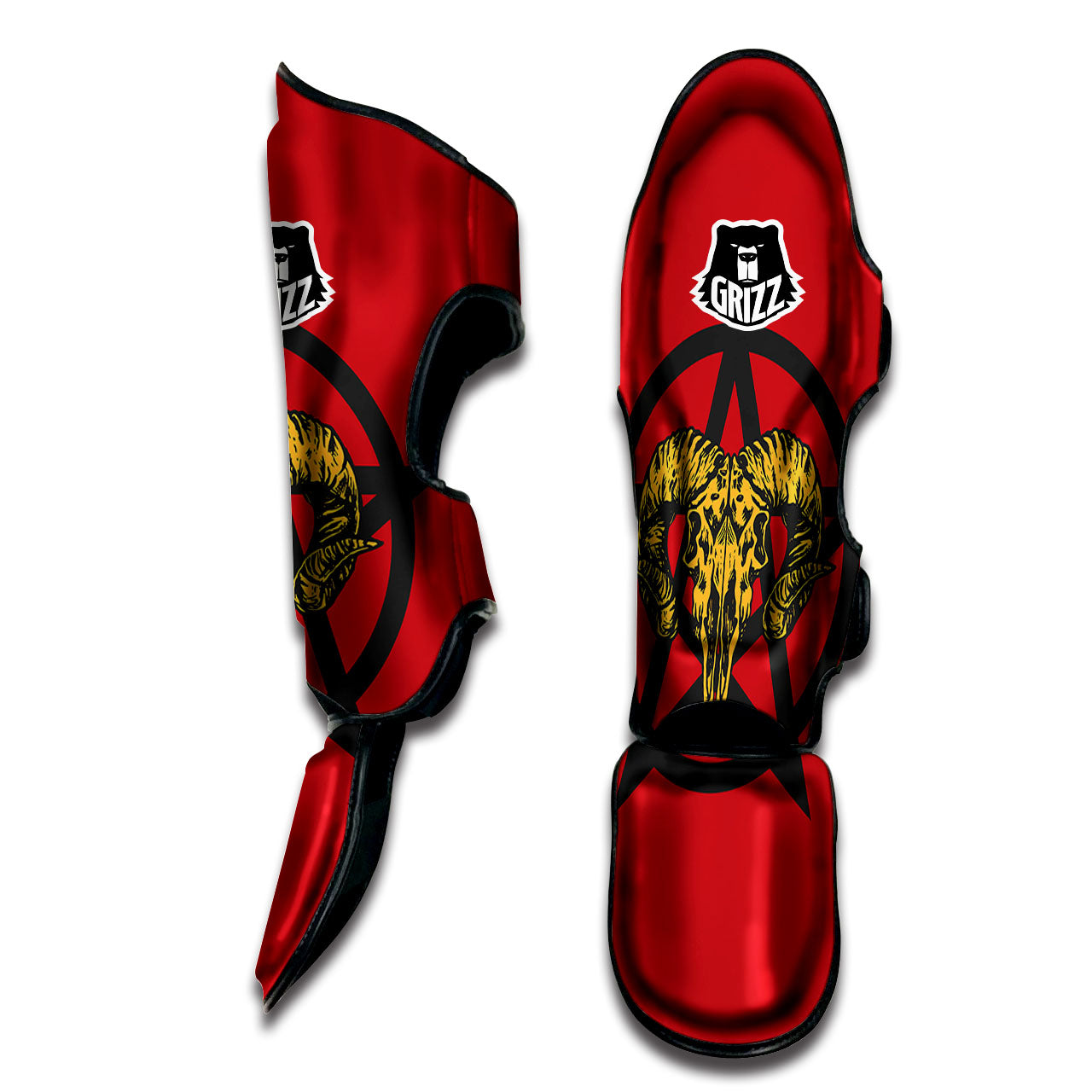 Pentagram Goat Skull Print Muay Thai Shin Guards-grizzshop