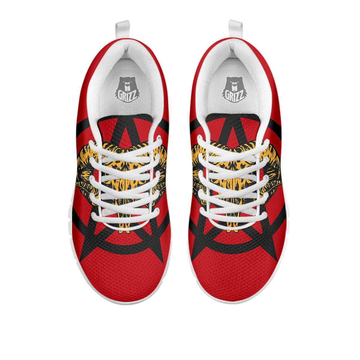Pentagram Goat Skull Print White Sneaker-grizzshop