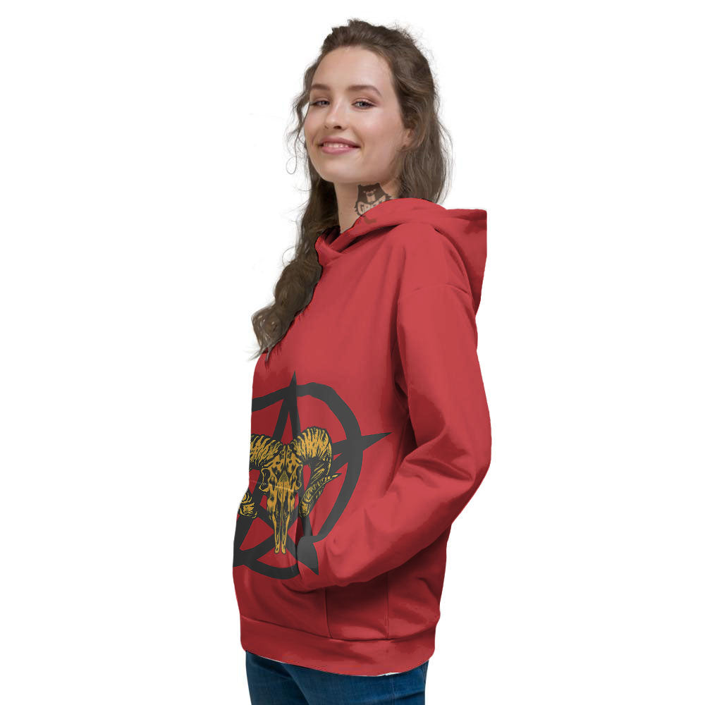 Pentagram Goat Skull Print Women's Hoodie-grizzshop