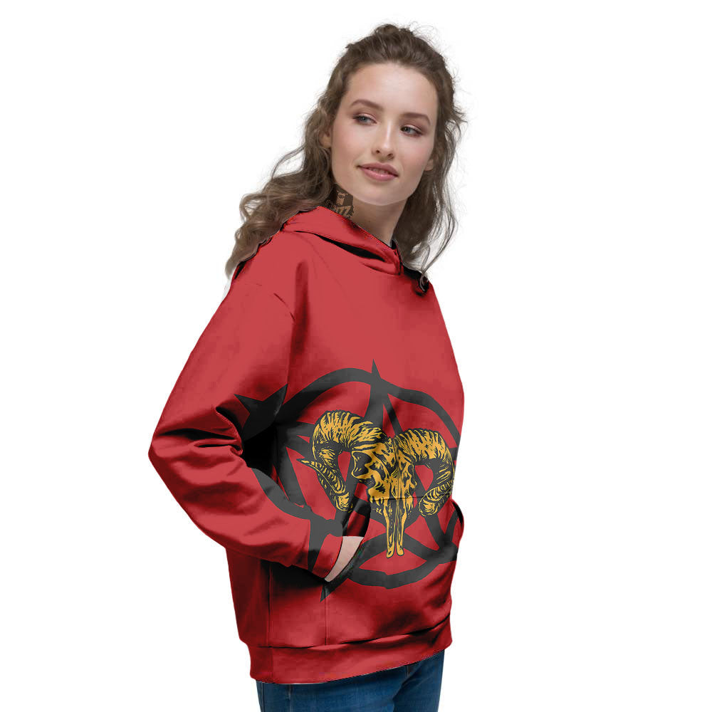 Pentagram Goat Skull Print Women's Hoodie-grizzshop