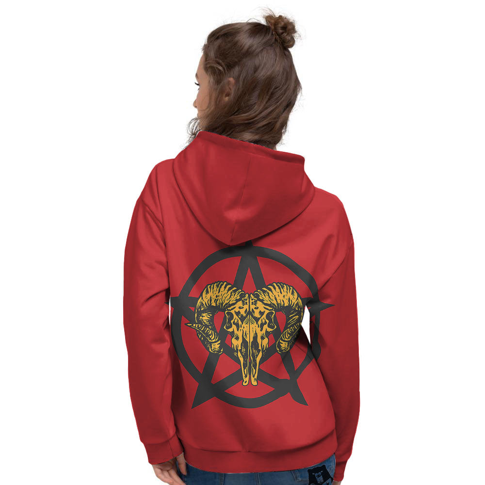 Pentagram Goat Skull Print Women's Hoodie-grizzshop