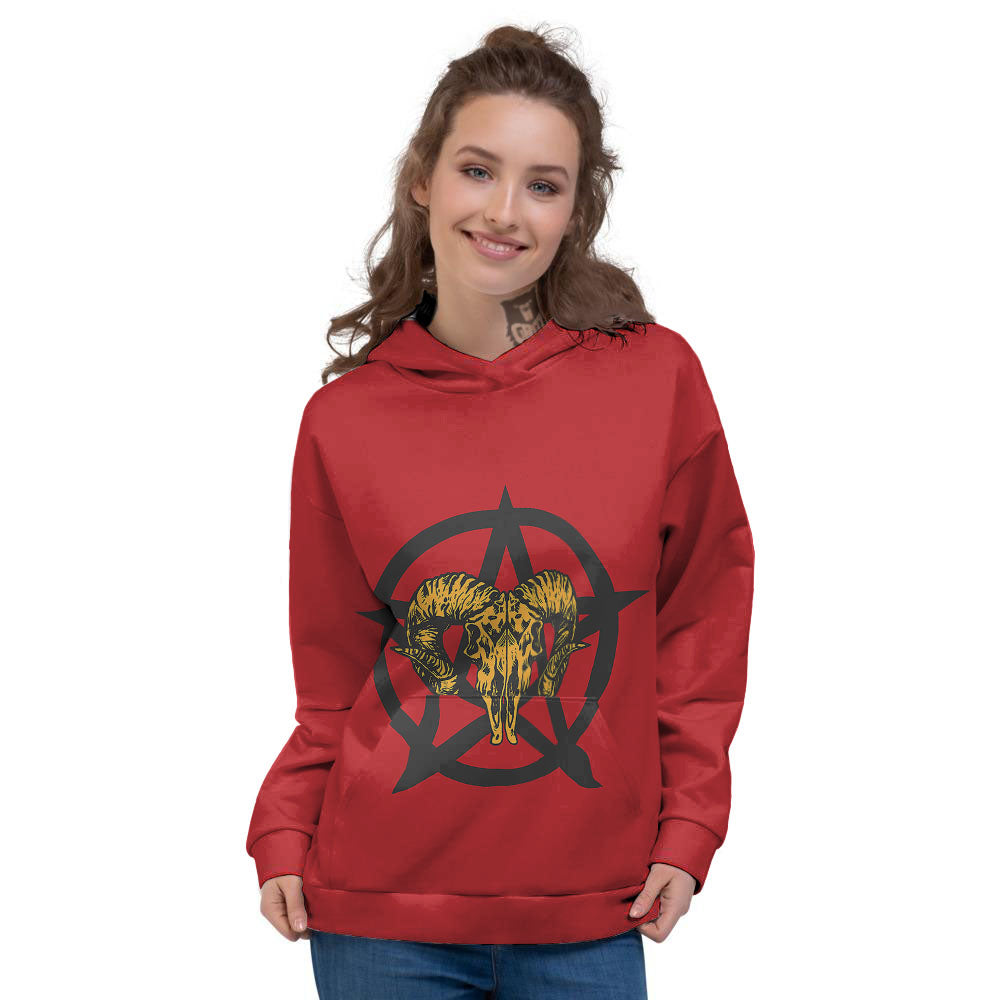 Pentagram Goat Skull Print Women's Hoodie-grizzshop